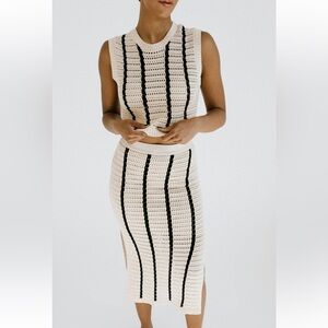 STRIPED TOP + SKIRT SET - BEIGE + BLACK